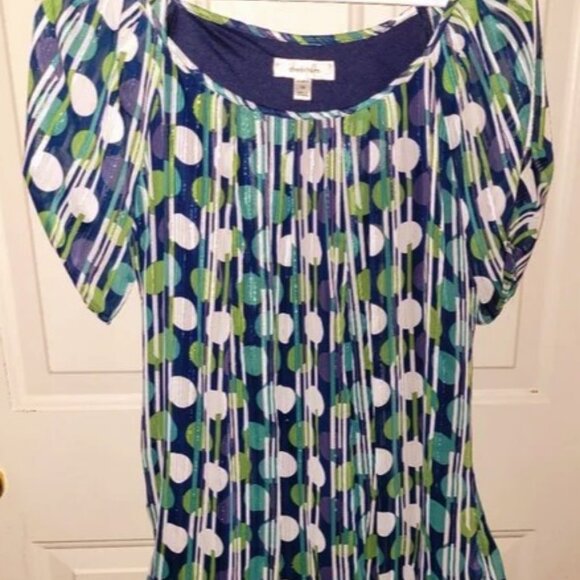 Dressbarn Blue and Green Abstract Design Pullover Top. Plus Size 1X - Picture 1 of 3